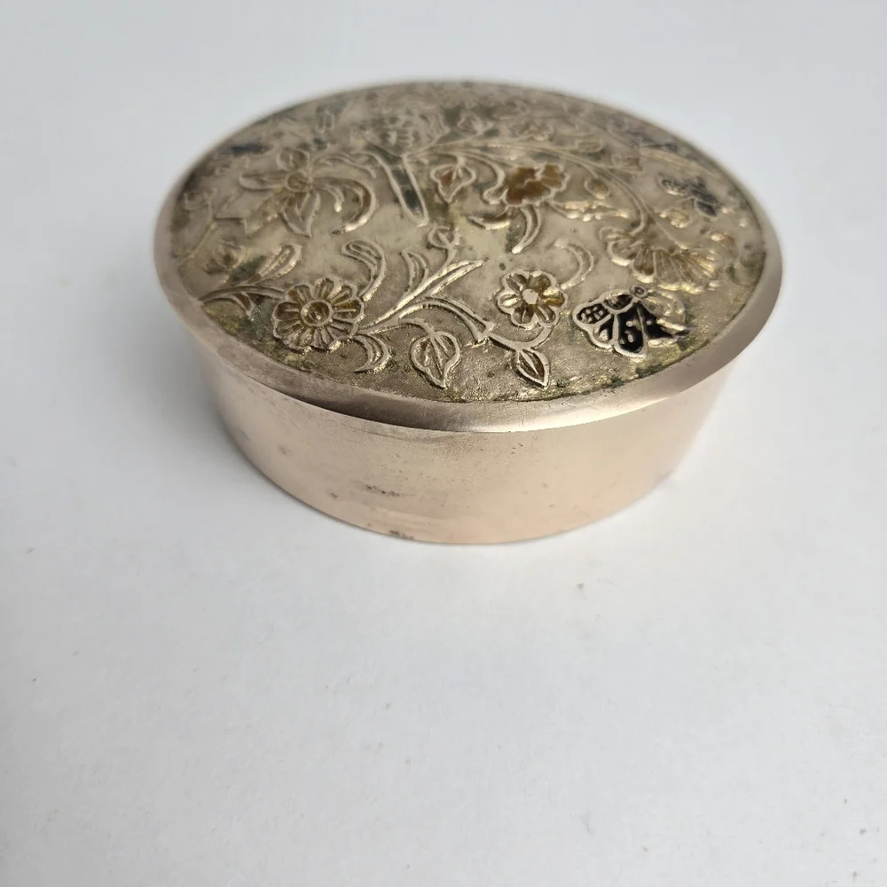 Vintage MCM Brass Floral Etched Round Trinket Dish India